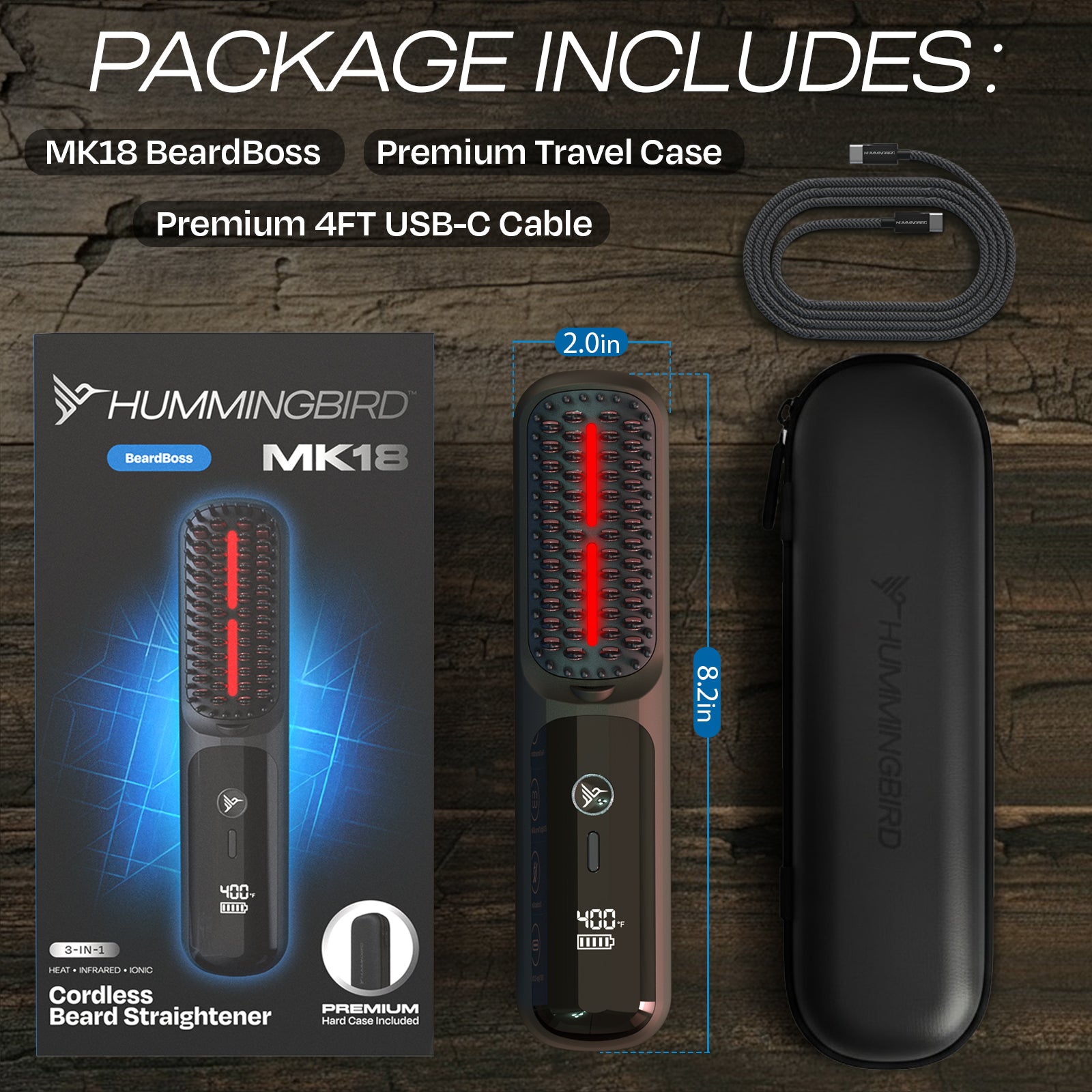 MK18 BeardBoss Cordless Beard Straightener – Hummingbird